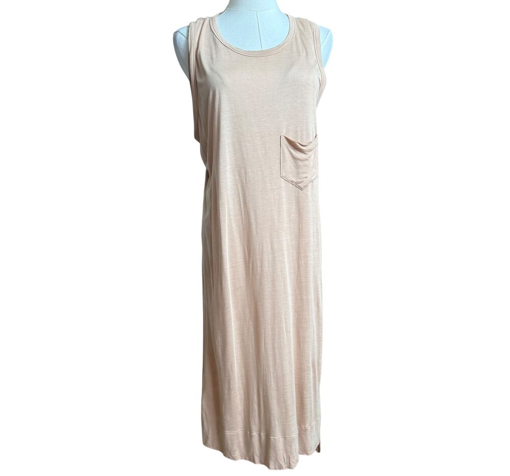 A.L.C. Beige Maxi Tank Dress Pocket Sleeveless 100% Viscose Size S Minimalist